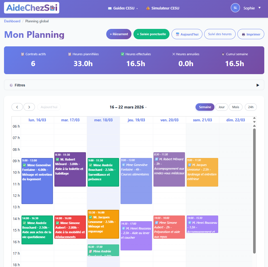 Planning global multi-employeurs AideChezSoi — vue semaine calendrier